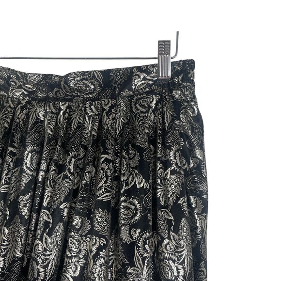 Fundamental Things Vintage Union Made Black Floral Metallic Midi Skirt Womens 12 - Picture 2 of 5